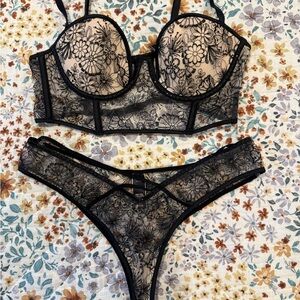 Victoria's Secret Black Lace Lingerie Set.